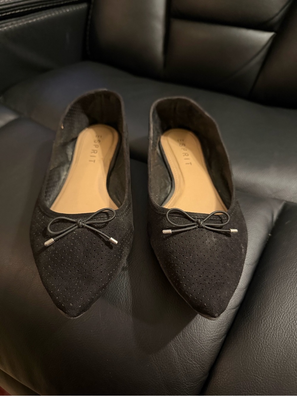 Esprit Black Pointed Toe Bow Ballet Flats